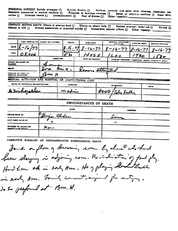 Elvis Presley's Autopsy Report Page 2