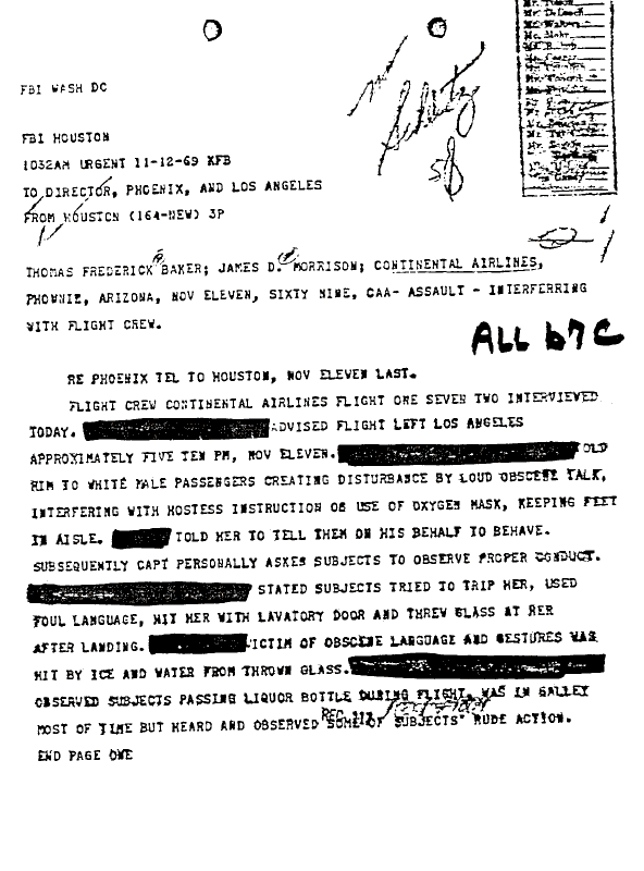 A page from The Doors' FBI files