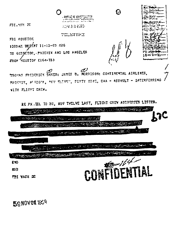A page from The Doors' FBI files
