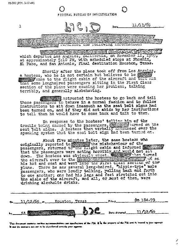 A page from The Doors' FBI files