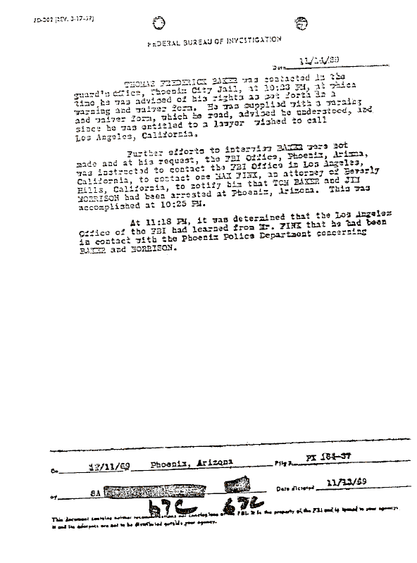 A page from The Doors' FBI files
