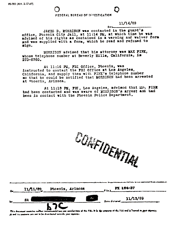 A page from The Doors' FBI files