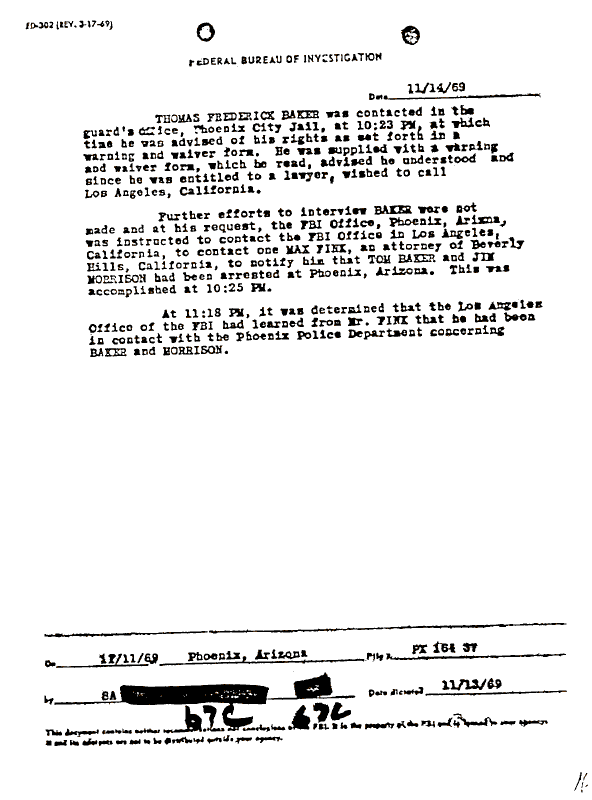 A page from The Doors' FBI files