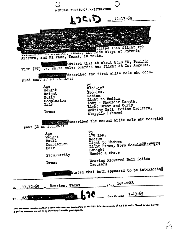 A page from The Doors' FBI files