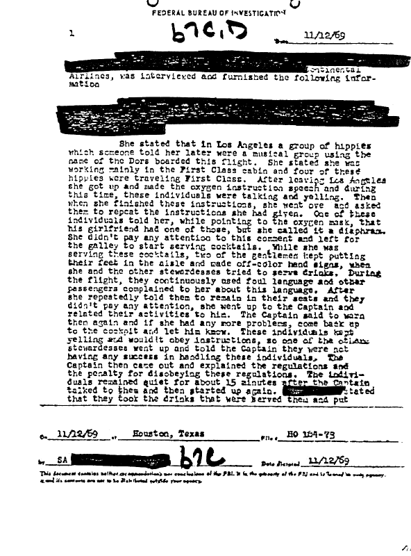 A page from The Doors' FBI files