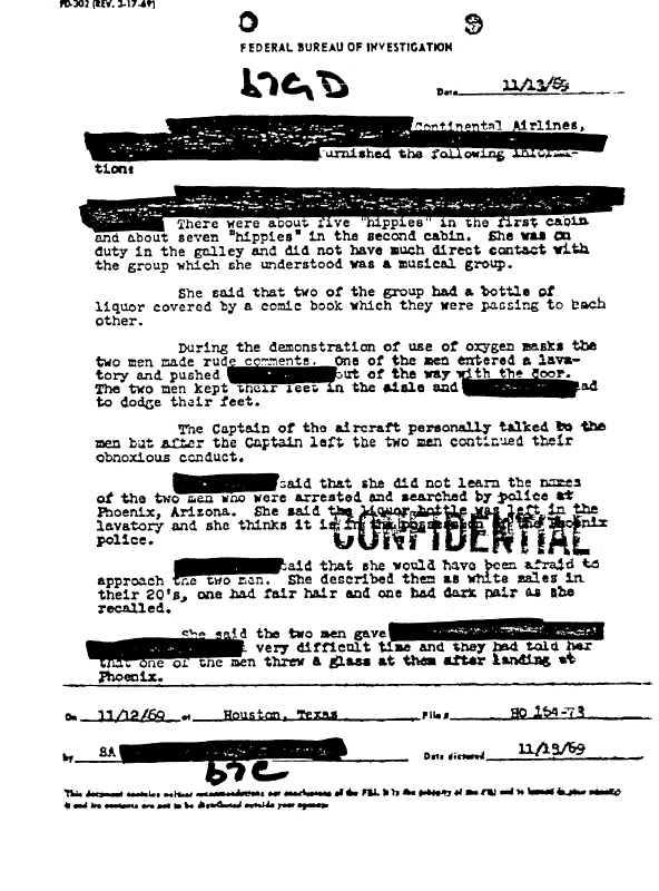 A page from The Doors' FBI files