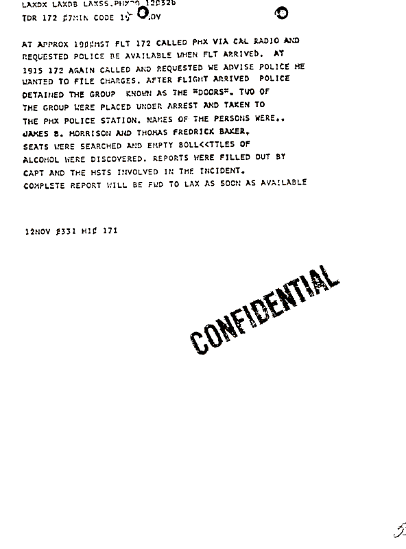 A page from The Doors' FBI files