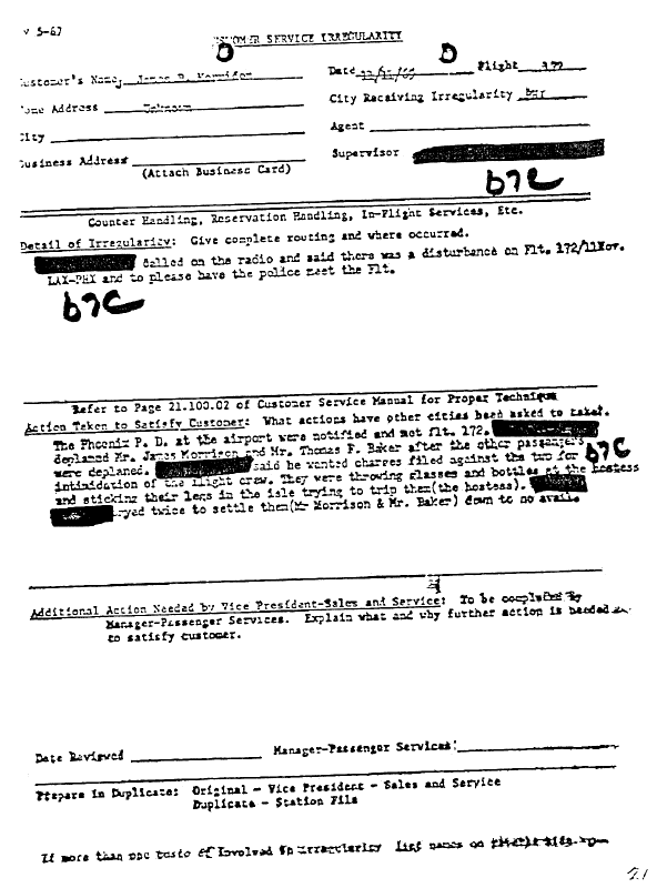 A page from The Doors' FBI files