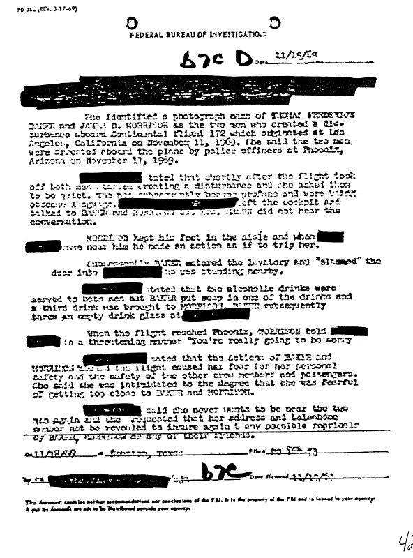 A page from The Doors' FBI files