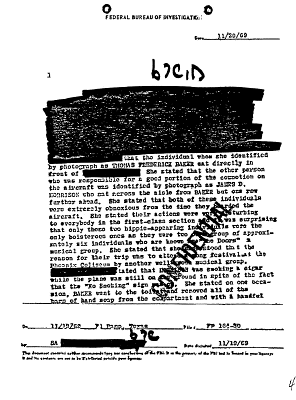 A page from The Doors' FBI files