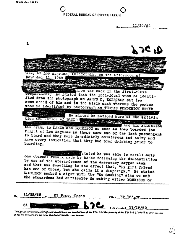 A page from The Doors' FBI files