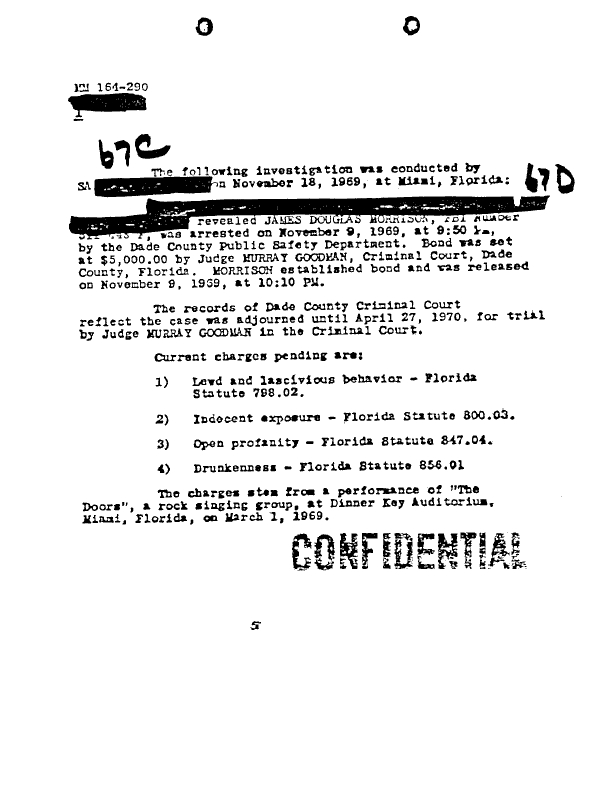 A page from The Doors' FBI files