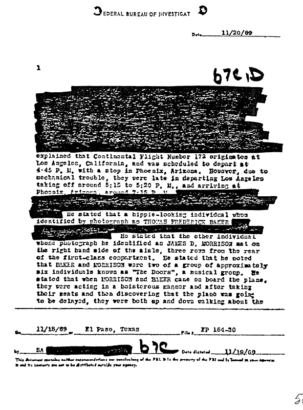 A page from The Doors' FBI files