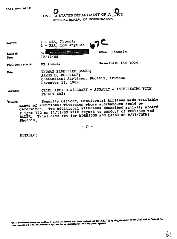 A page from The Doors' FBI files