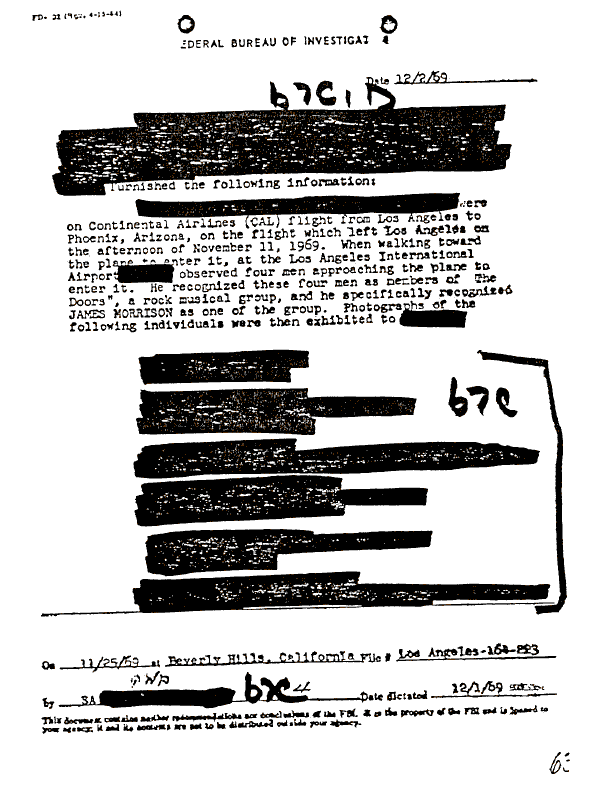 A page from The Doors' FBI files