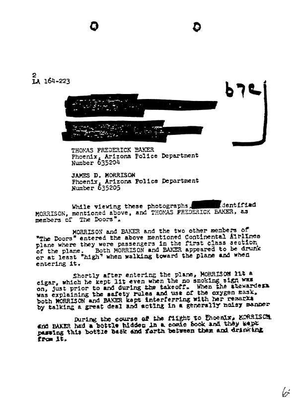 A page from The Doors' FBI files