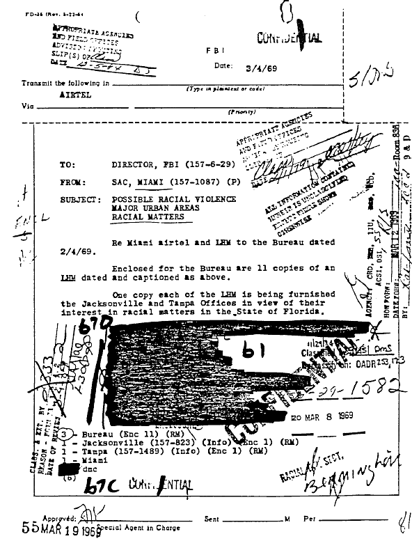 A page from The Doors' FBI files