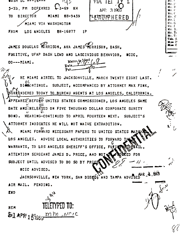 A page from The Doors' FBI files