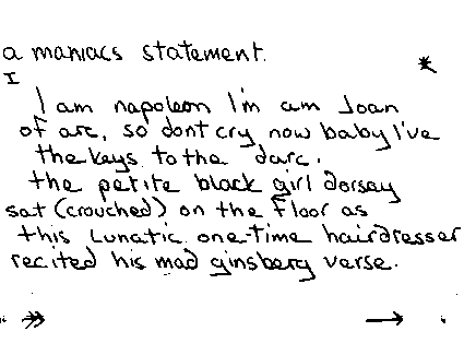 A Maniacs Statement, page one