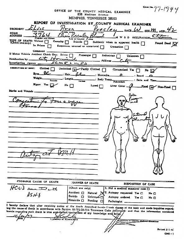 Elvis Presley's Autopsy Report