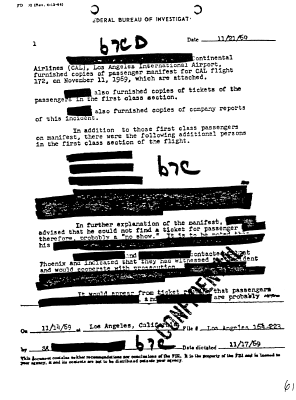 A page from The Doors' FBI files