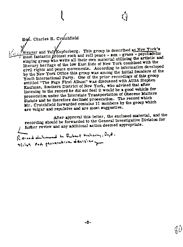 A page from The Doors' FBI files