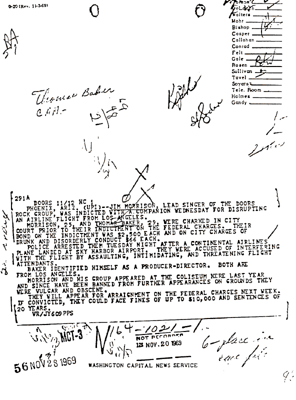 A page from The Doors' FBI files
