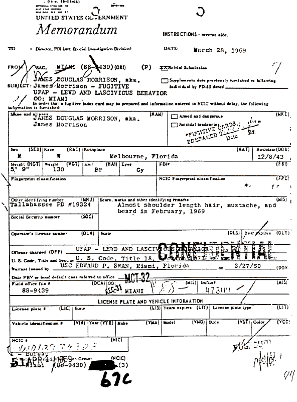 A page from The Doors' FBI files