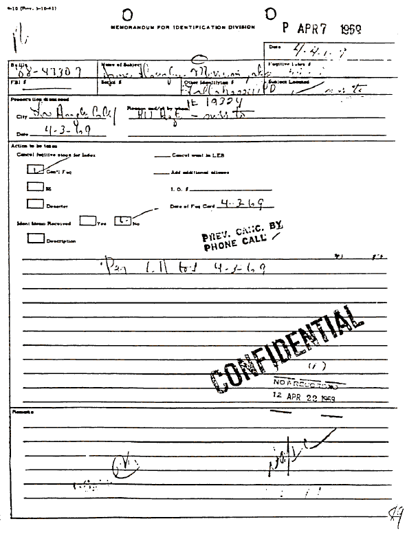 A page from The Doors' FBI files