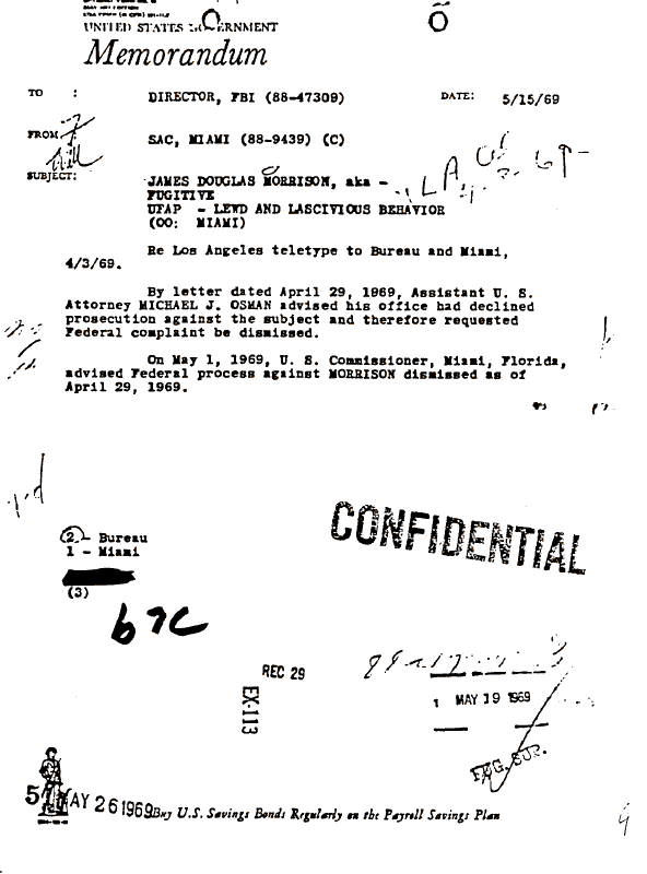 A page from The Doors' FBI files